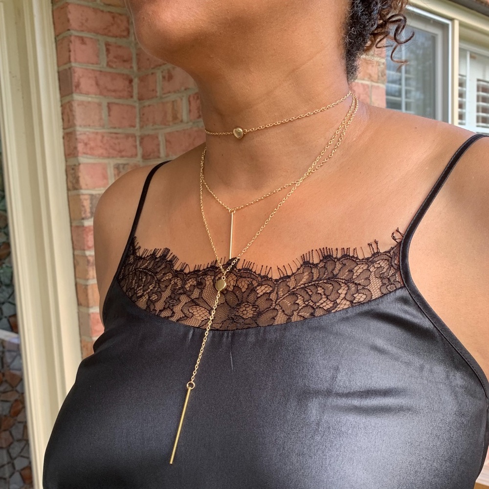 GOLDEN THREADS 3 LAYER GOLD DAINTY CHOKER - Picture 4 of 5